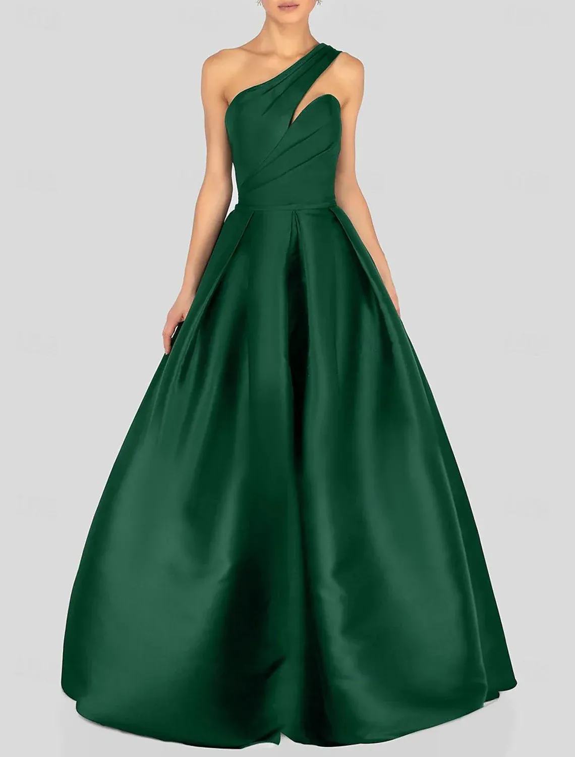 A-Line Prom Dresses Gowns Evening Dresses Dress Black Formal Dress Floor Length Sleeveless One Shoulder Satin with Ruched