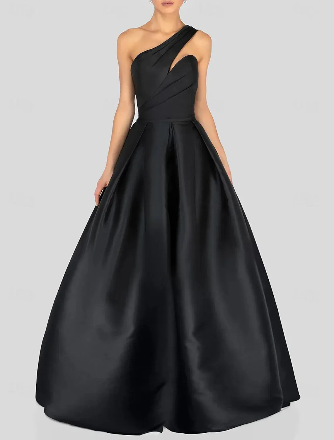 A-Line Prom Dresses Gowns Evening Dresses Dress Black Formal Dress Floor Length Sleeveless One Shoulder Satin with Ruched