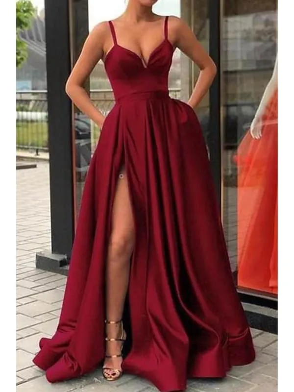 A-Line Sexy Red Quinceanera Formal Evening Dress V Neck Sleeveless Sweep \ Brush Train Jersey