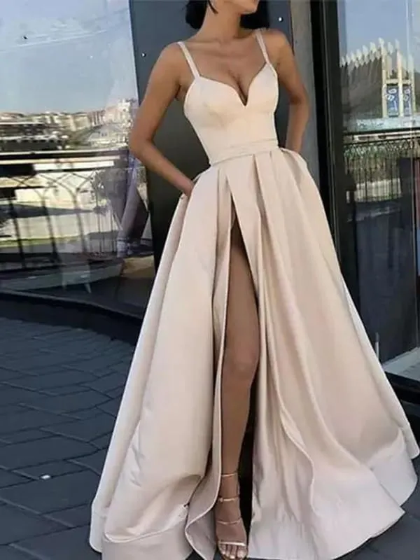 A-Line Sexy Red Quinceanera Formal Evening Dress V Neck Sleeveless Sweep \ Brush Train Jersey