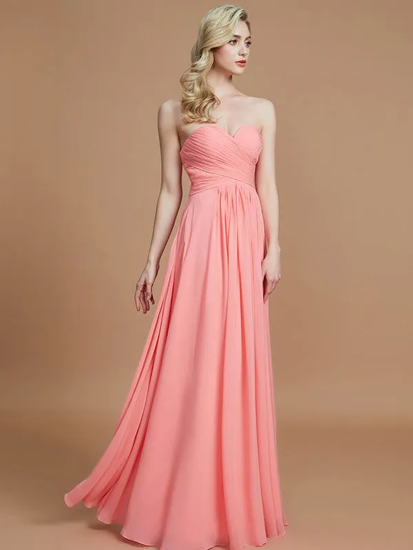 A-Line Sweetheart Sleeveless Floor-Length Chiffon Bridesmaid Dresses
