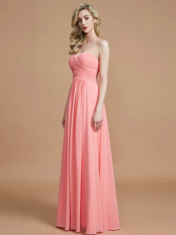 A-Line Sweetheart Sleeveless Floor-Length Chiffon Bridesmaid Dresses