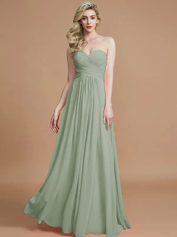 A-Line Sweetheart Sleeveless Floor-Length Chiffon Bridesmaid Dresses