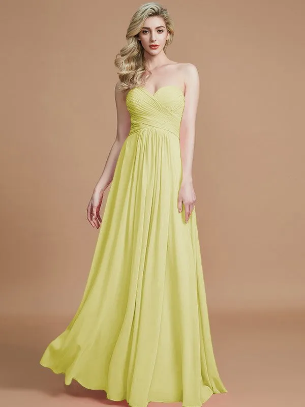 A-Line Sweetheart Sleeveless Floor-Length Chiffon Bridesmaid Dresses