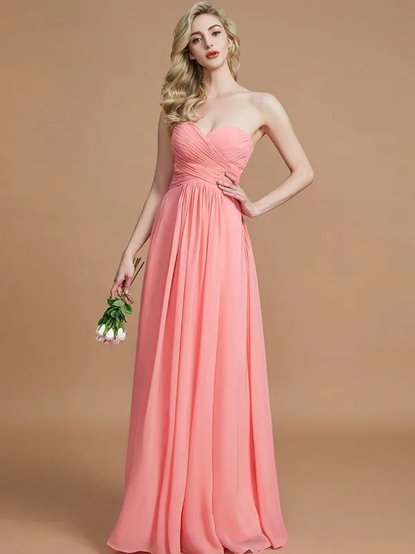 A-Line Sweetheart Sleeveless Floor-Length Chiffon Bridesmaid Dresses