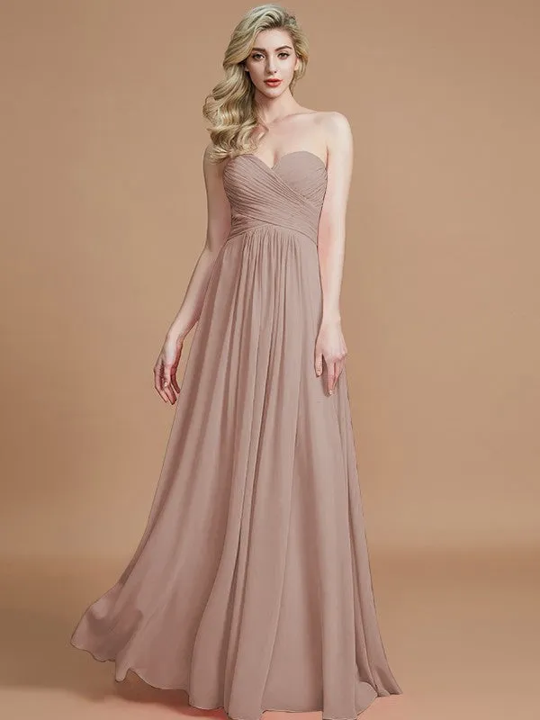 A-Line Sweetheart Sleeveless Floor-Length Chiffon Bridesmaid Dresses