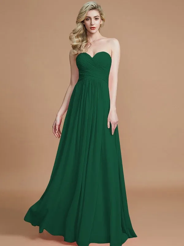 A-Line Sweetheart Sleeveless Floor-Length Chiffon Bridesmaid Dresses