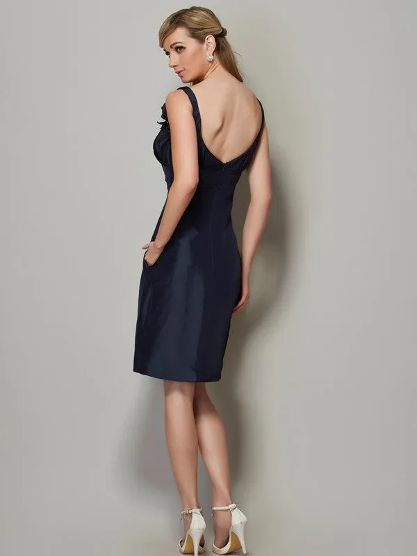 A-Line Taffeta Straps Sleeveless Knee-Length With Pleats Bridesmaid Dresses