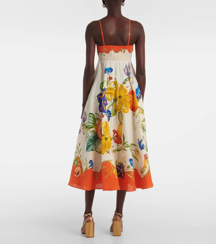 Al√É¬©mais Flores floral linen midi dress
