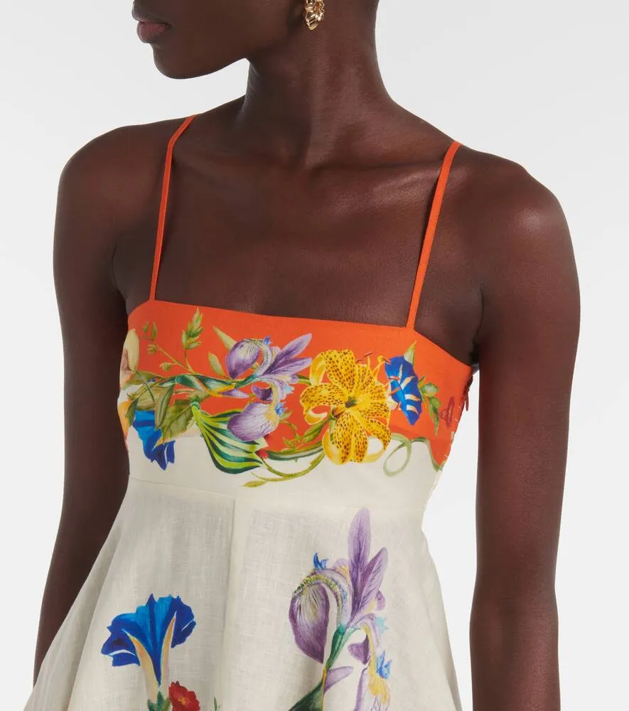 Al√É¬©mais Flores floral linen midi dress