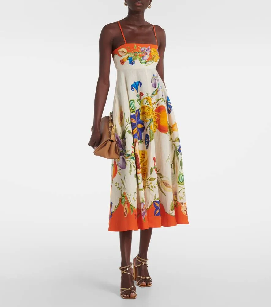 Al√É¬©mais Flores floral linen midi dress