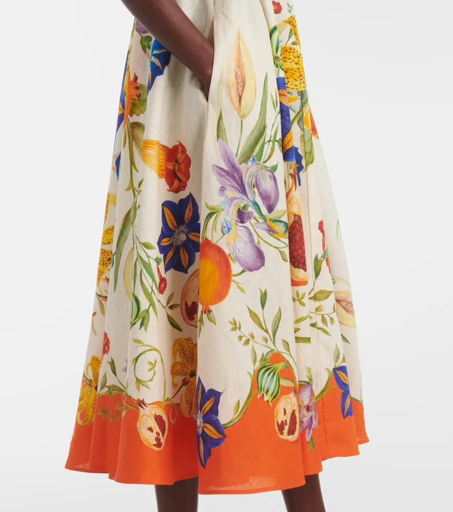 Al√É¬©mais Flores floral linen midi dress