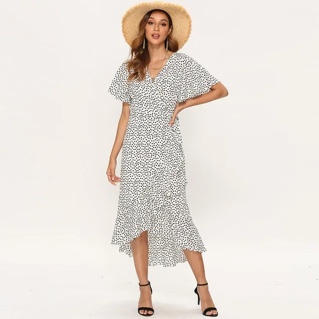 Boho Ruffles Wrap V-Neck Split Maxi Dress