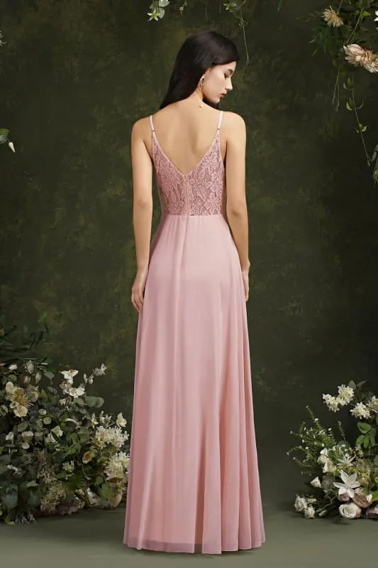 Chic Spaghetti Straps Chiffon Formal Dress Sleveless V-Neck Aline Long Evening Dress