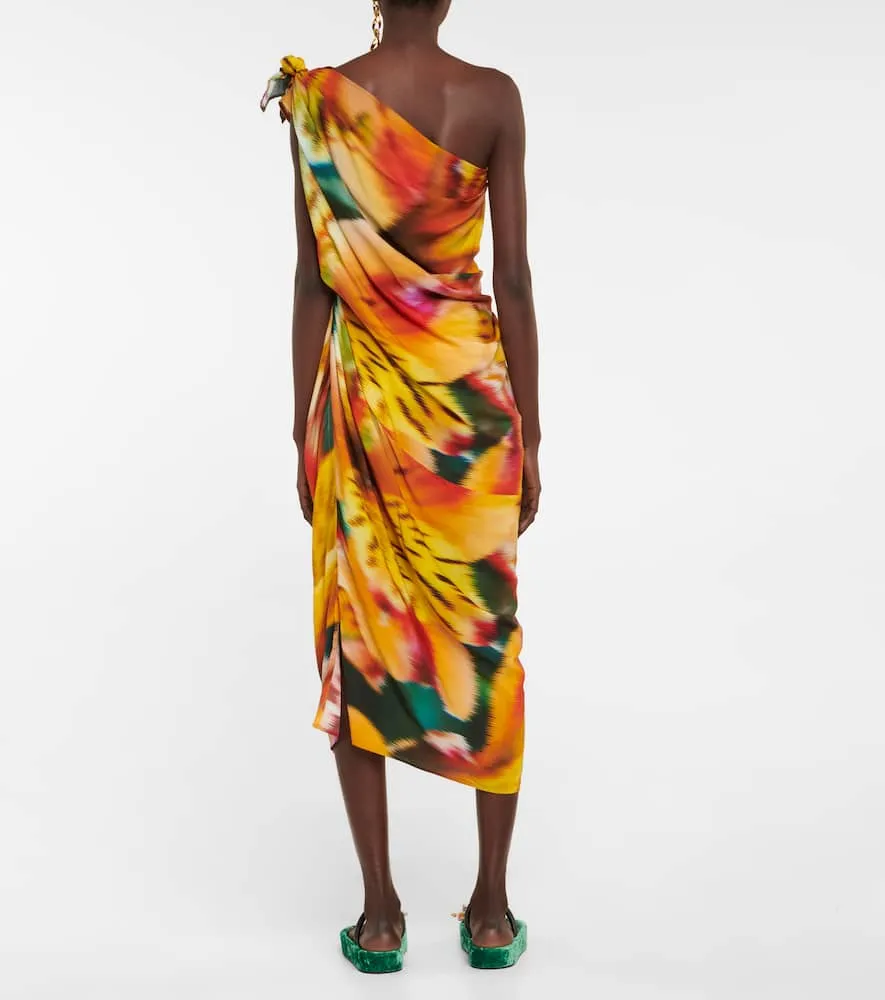 Dries Van Noten One-shoulder draped floral midi dress