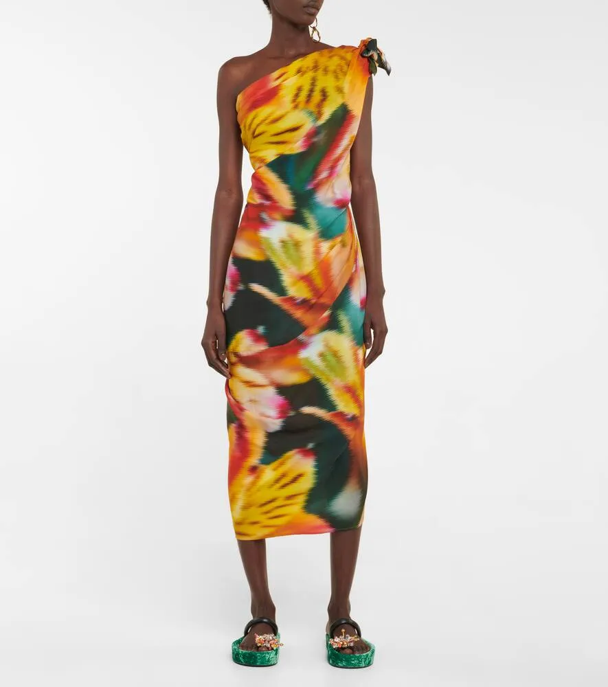Dries Van Noten One-shoulder draped floral midi dress