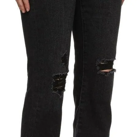 Frame Black Denim 'Le High Straight' Side Fray Jeans