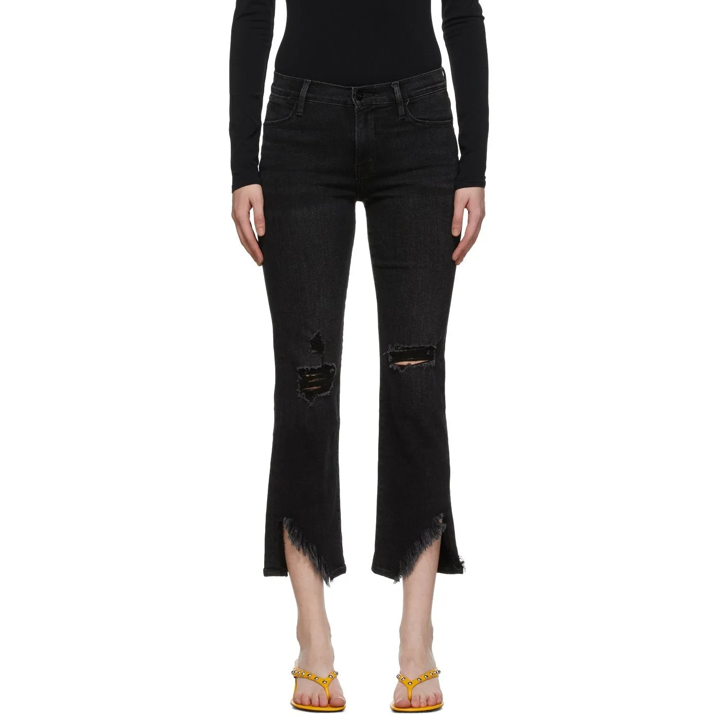 Frame Black Denim 'Le High Straight' Side Fray Jeans