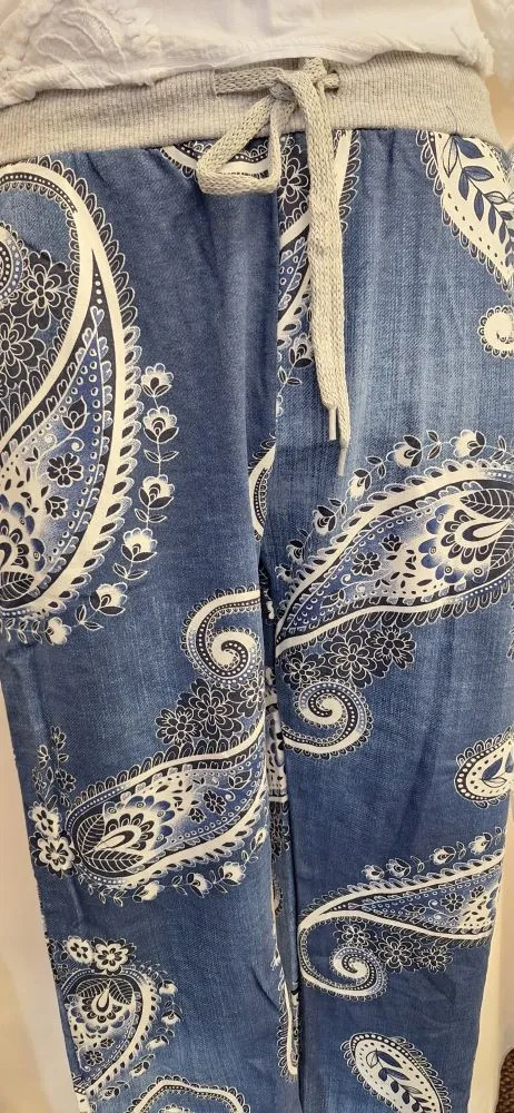 Italian Stretch Pants -  Paisley, Denim