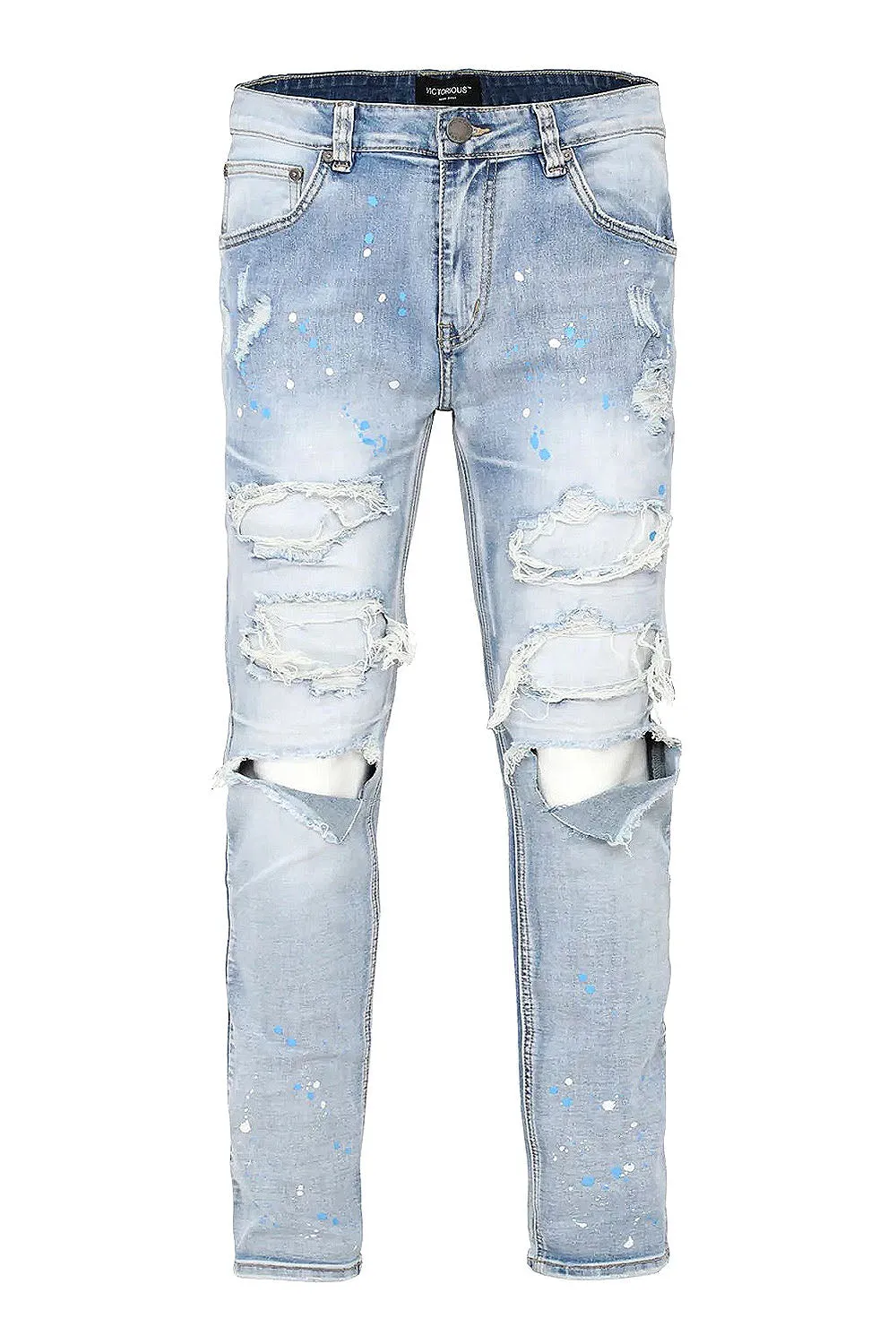 Men's Paint Splatter Knee Blowout Distressed Denim Jeans
