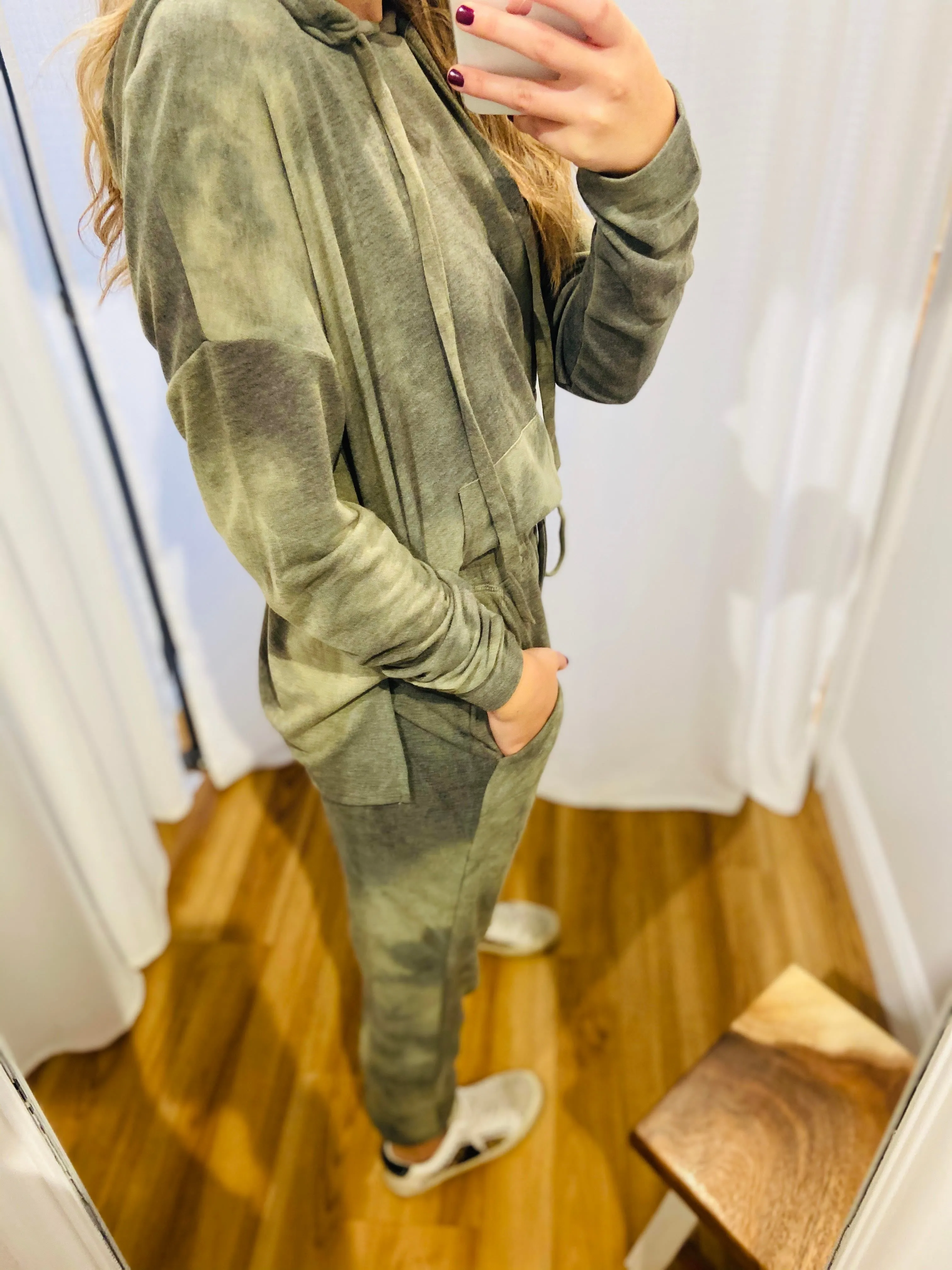Olive Tie Dye Hoodie Set