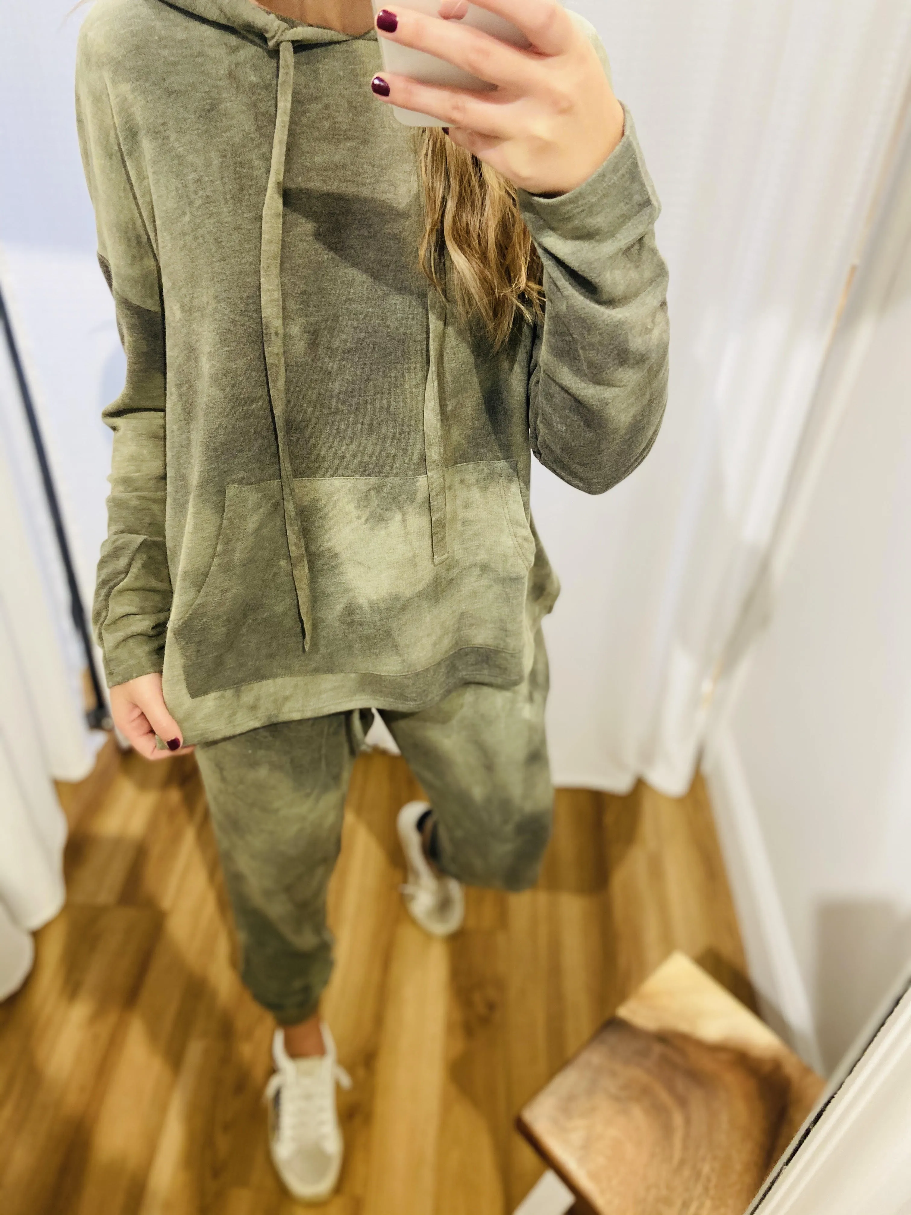 Olive Tie Dye Hoodie Set