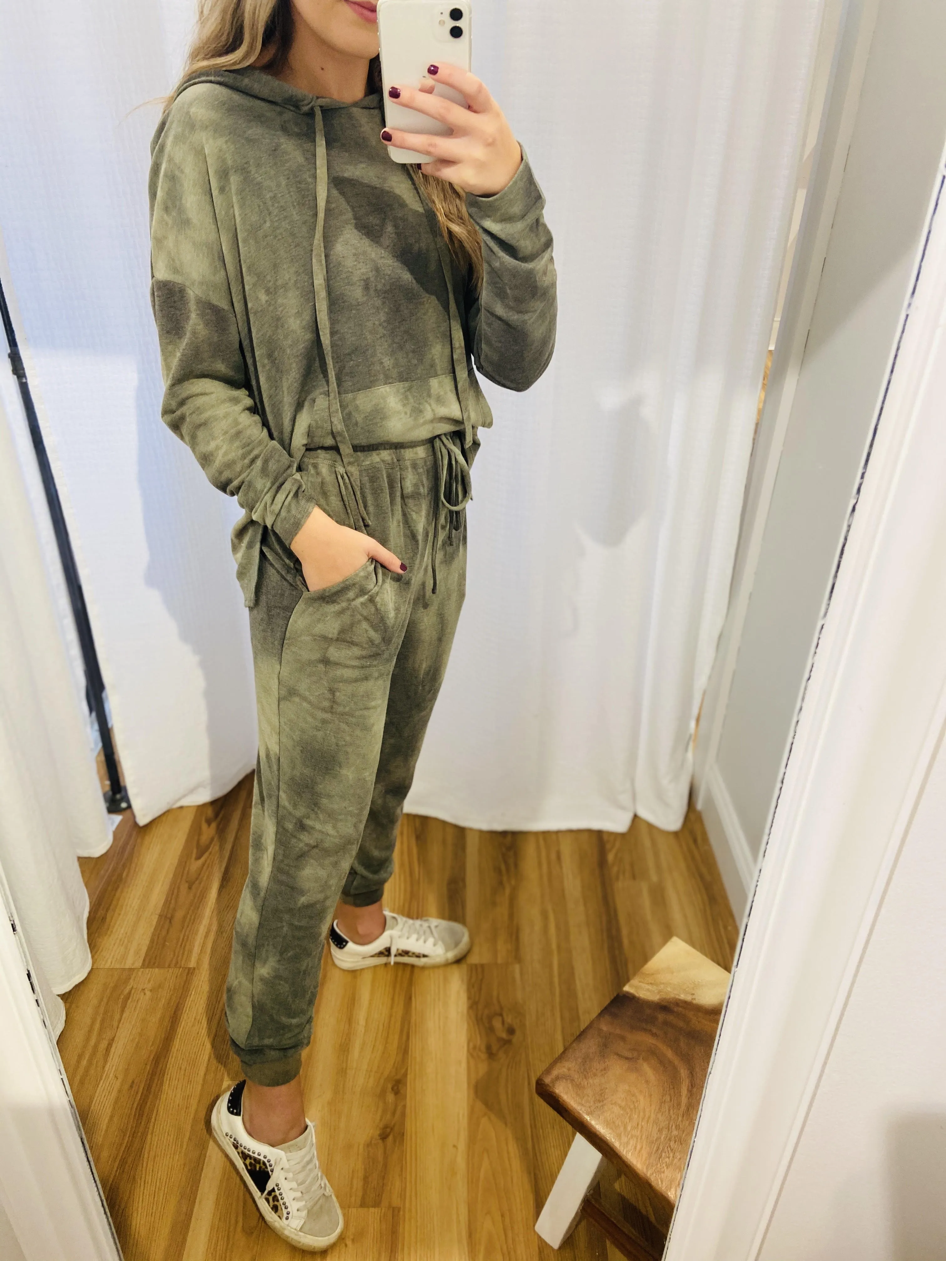 Olive Tie Dye Hoodie Set