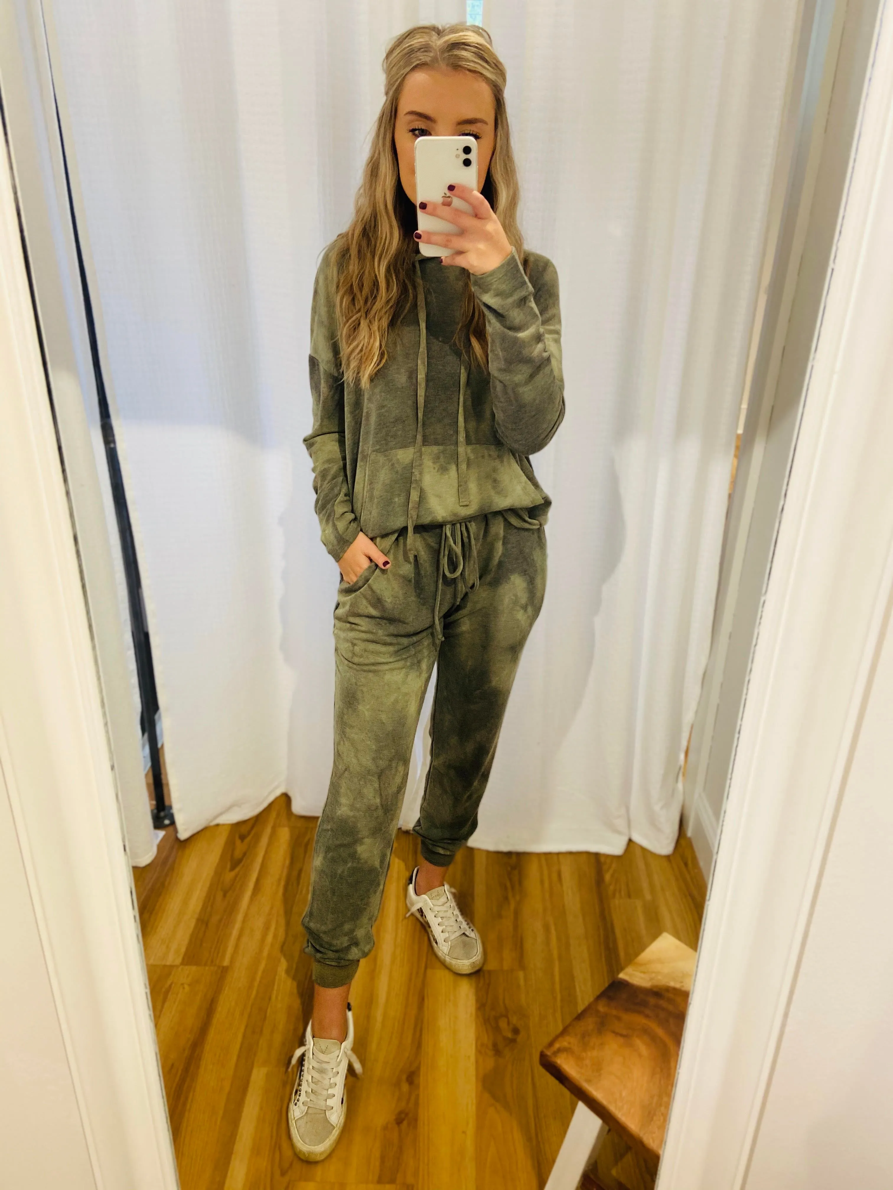 Olive Tie Dye Hoodie Set