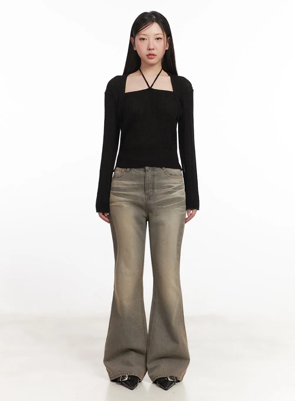 Sherry Washed Slim-Fit Bootcut Jeans IM528