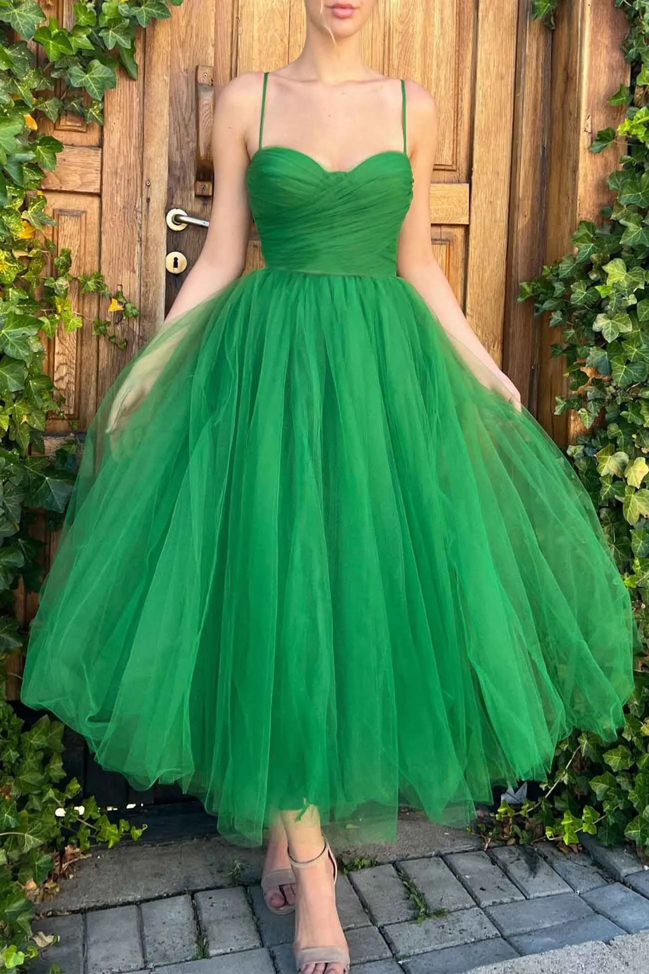 Solid Color Mesh Strappy A-line Dress