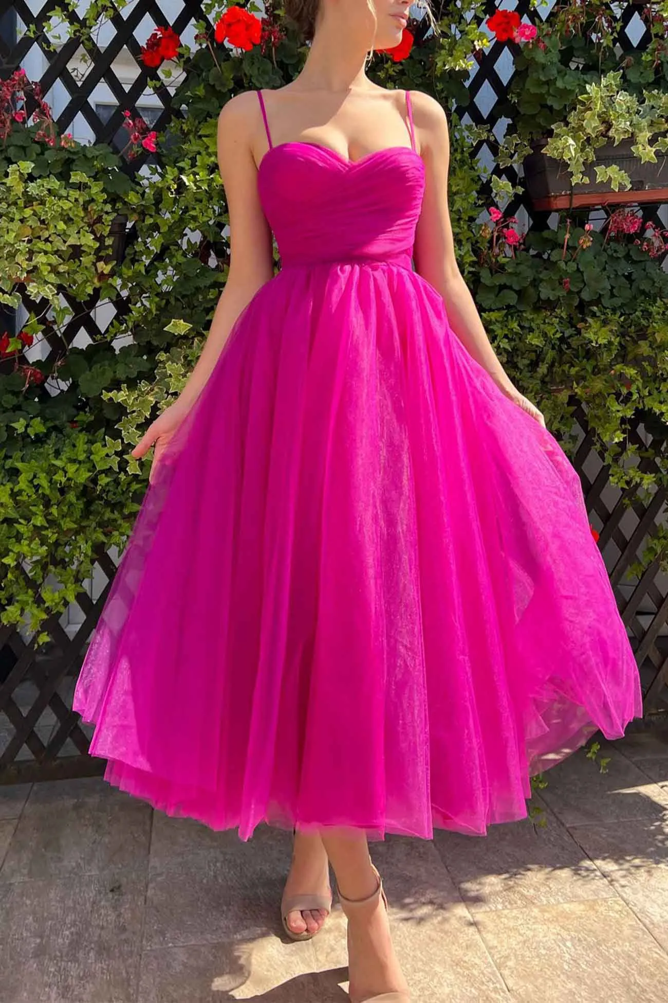 Solid Color Mesh Strappy A-line Dress