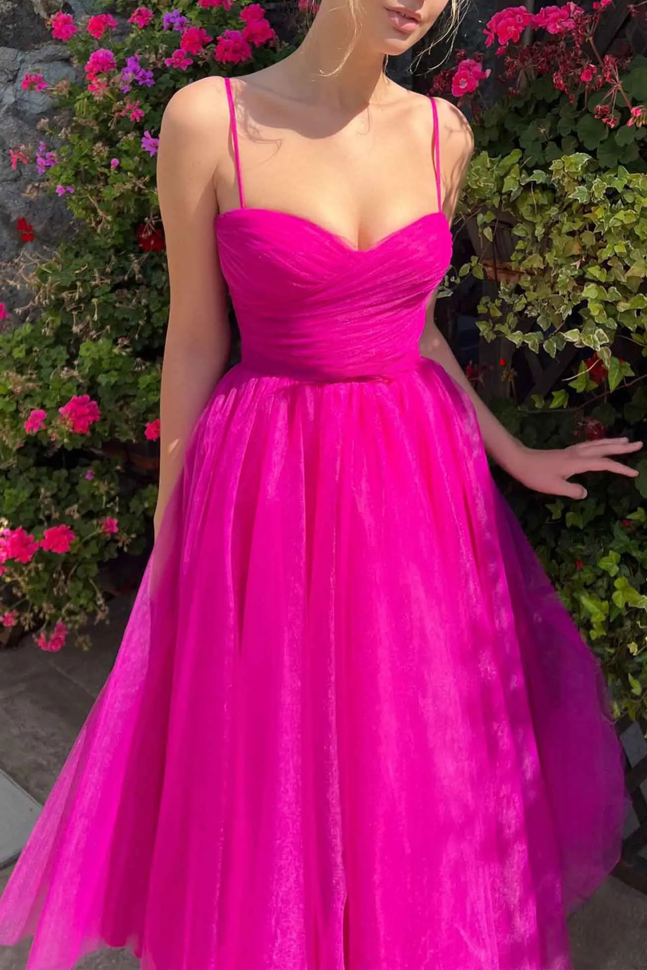 Solid Color Mesh Strappy A-line Dress