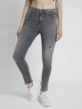 Spykar Women Grey Lycra Super Skinny Fit Ankle Length Low Distressed Jeans -(Alexa)