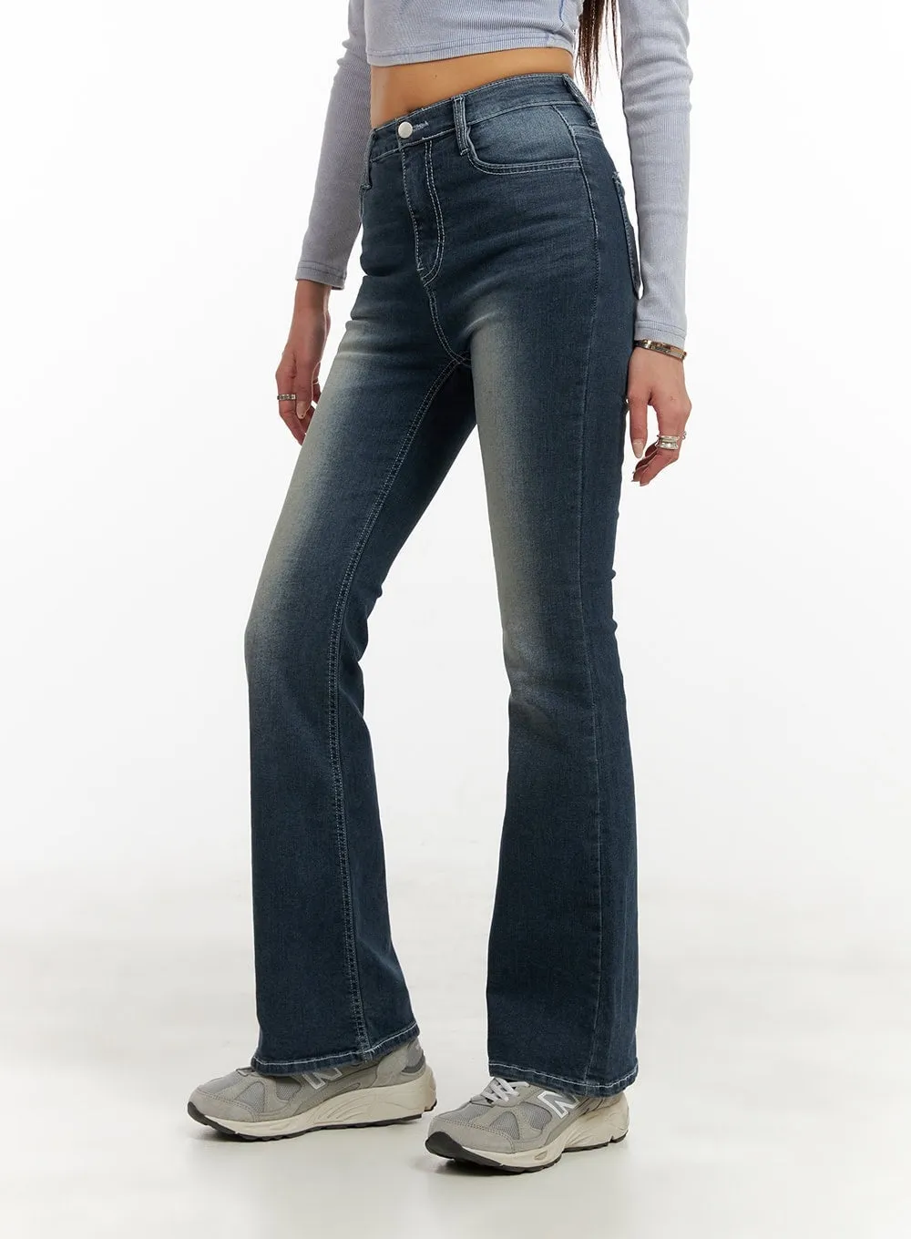 Washed Denim Slim Fit Bootcut Jeans CY402