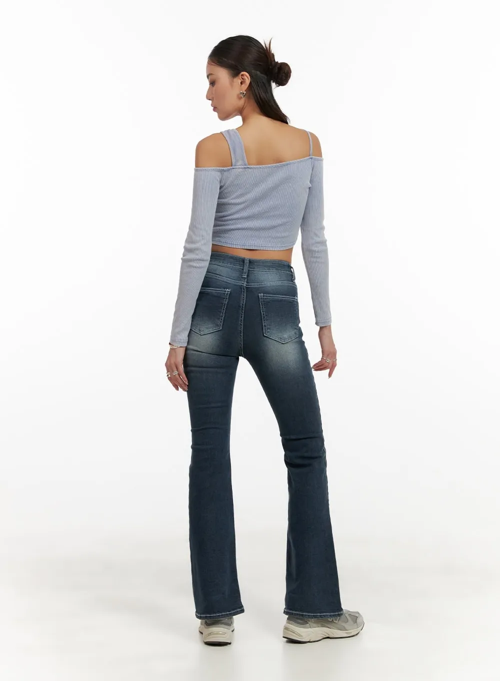 Washed Denim Slim Fit Bootcut Jeans CY402