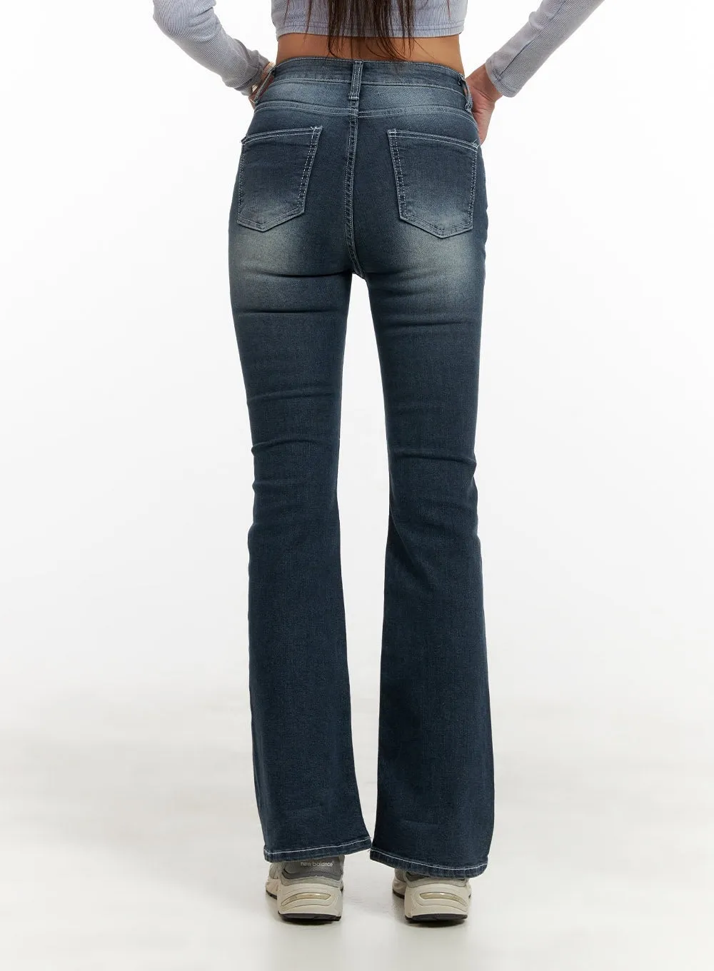 Washed Denim Slim Fit Bootcut Jeans CY402