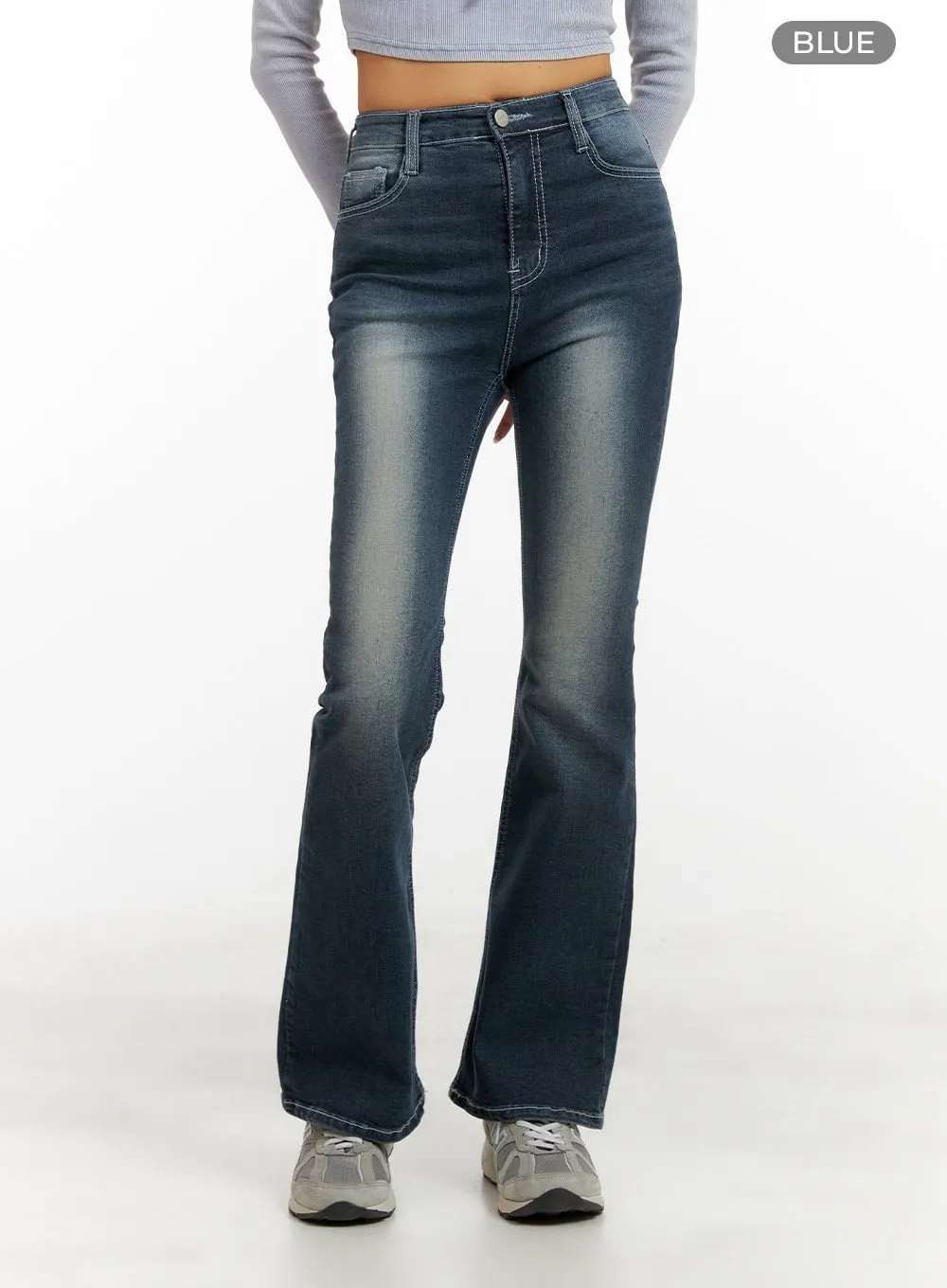Washed Denim Slim Fit Bootcut Jeans CY402
