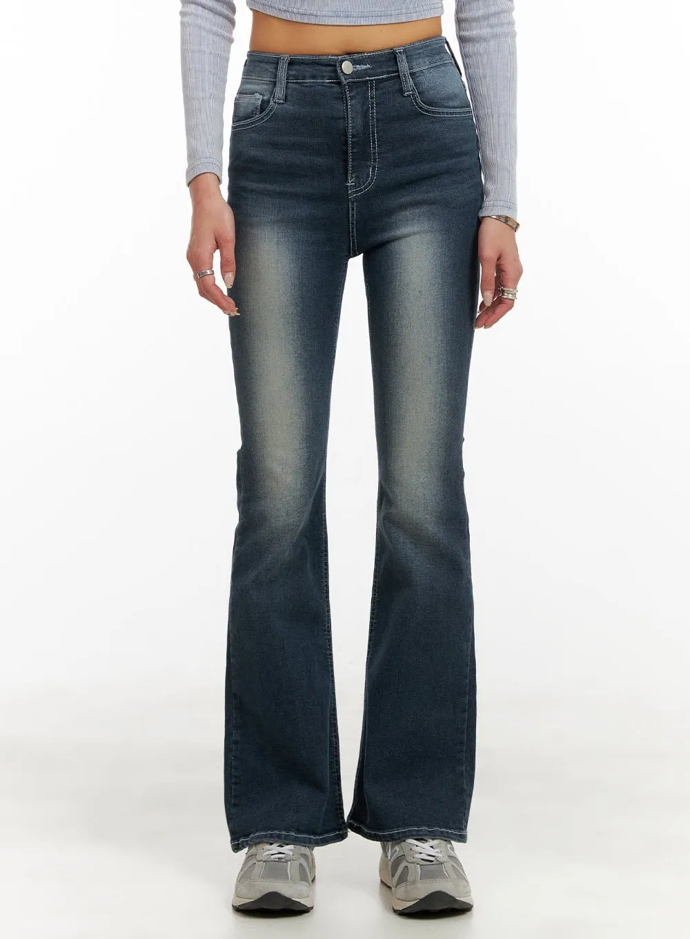 Washed Denim Slim Fit Bootcut Jeans CY402