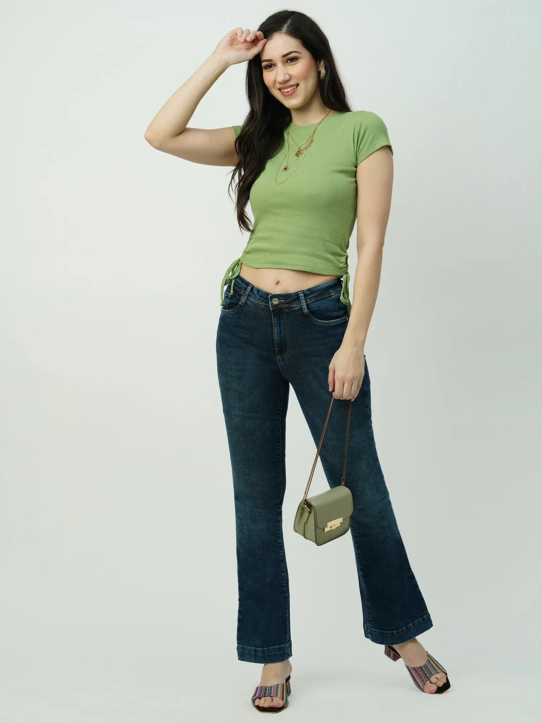 Women Slim Fit With Side Tie-Ups Crop T-Shirt