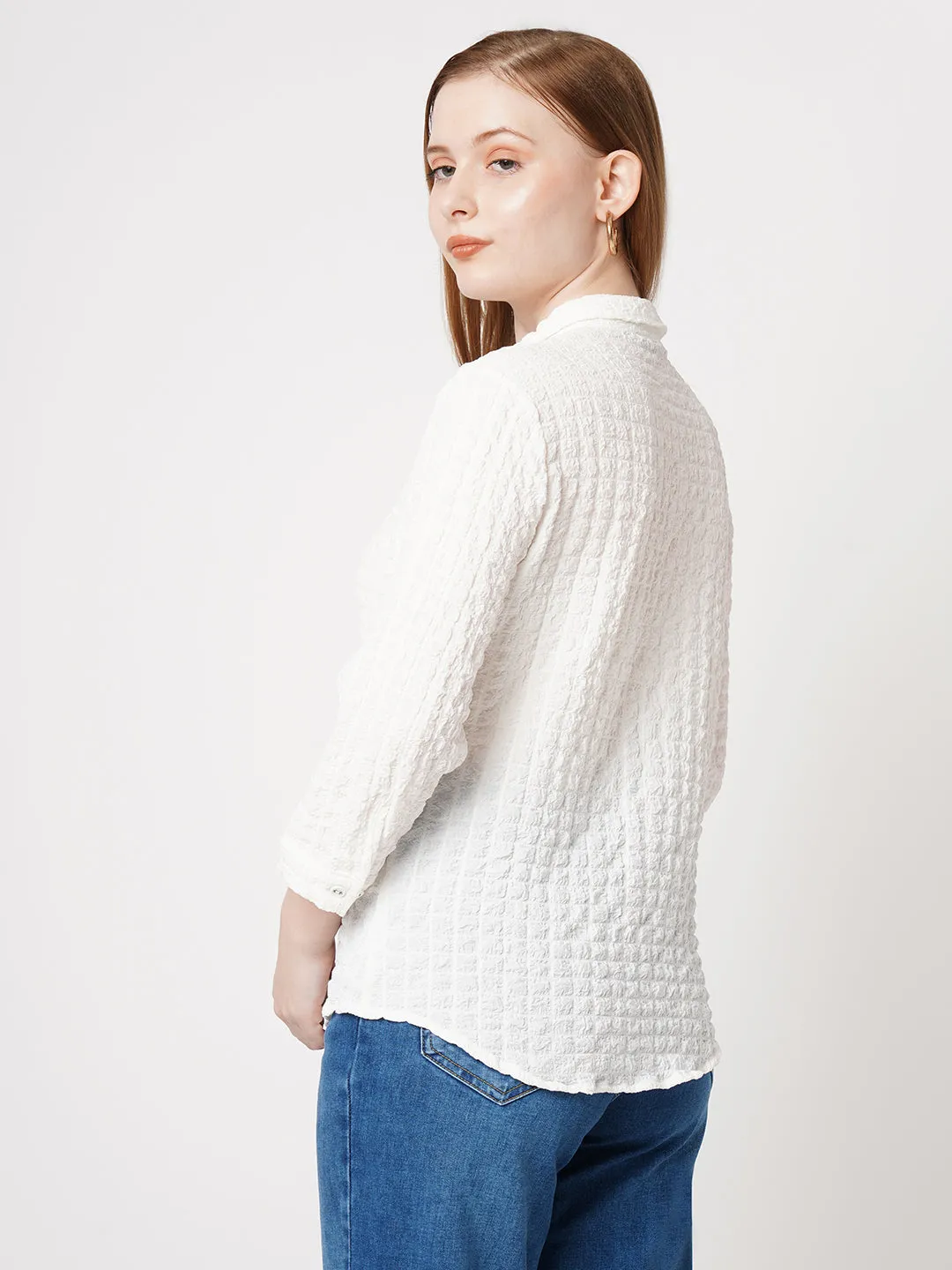 Women Solid Slim Fit OFF WHITE Shirts