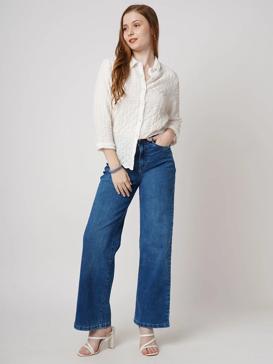 Women Solid Slim Fit OFF WHITE Shirts