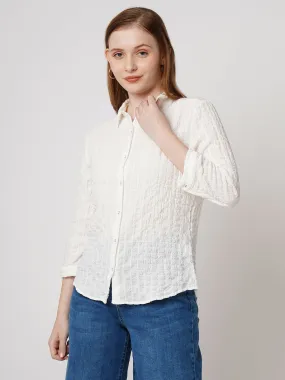 Women Solid Slim Fit OFF WHITE Shirts