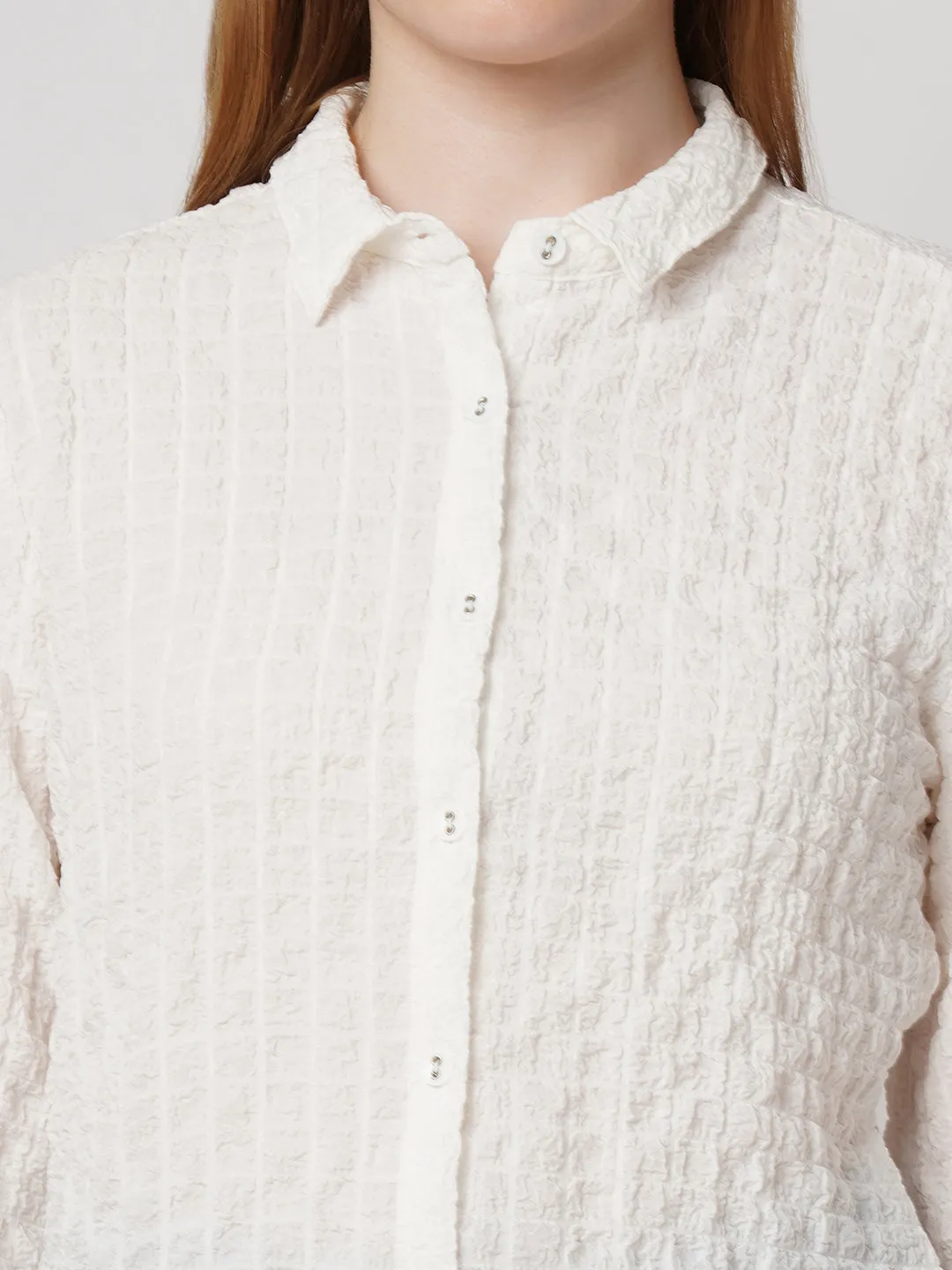 Women Solid Slim Fit OFF WHITE Shirts